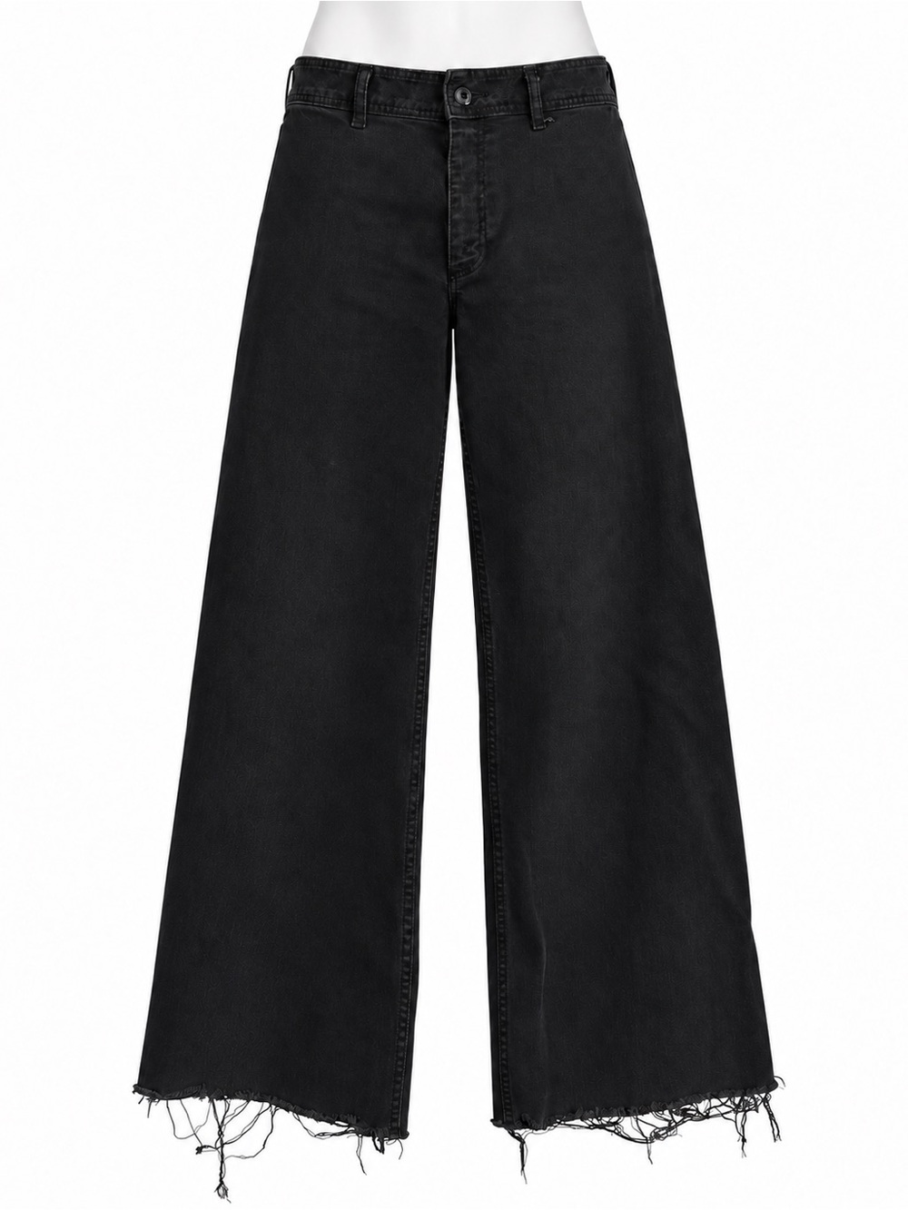 Size 8 Zara Women’s High Rise Wide Leg Washed Black Jeans Raw Hem Patch Pockets